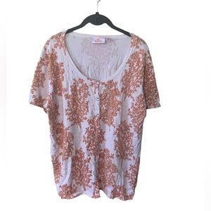 Quacker Factory Coral Printed Short Sleeve Cardigan Size L